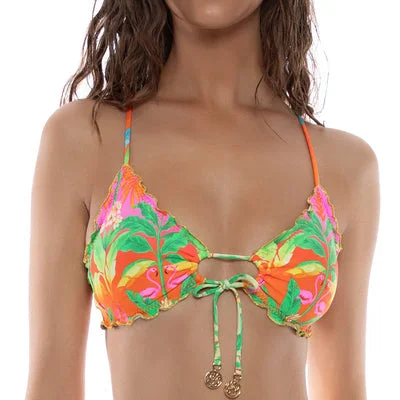 Long - line bikini top for added support and a fashionable lookPalm Breeze Wavy Luxe Stitch Drawstring Keyhole Bralette Bikini Top