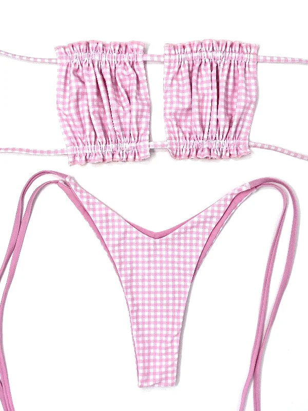 Metallic - finish bikini for a glamorous and eye - catching poolside lookPARKER RUFFLE TOP - PINK GINGHAM