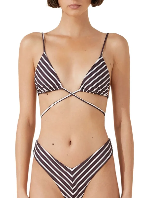 Push - up bikini top to enhance the bust for a confident beach appearancePlum Stripe Tie Triangle Plum Stripe