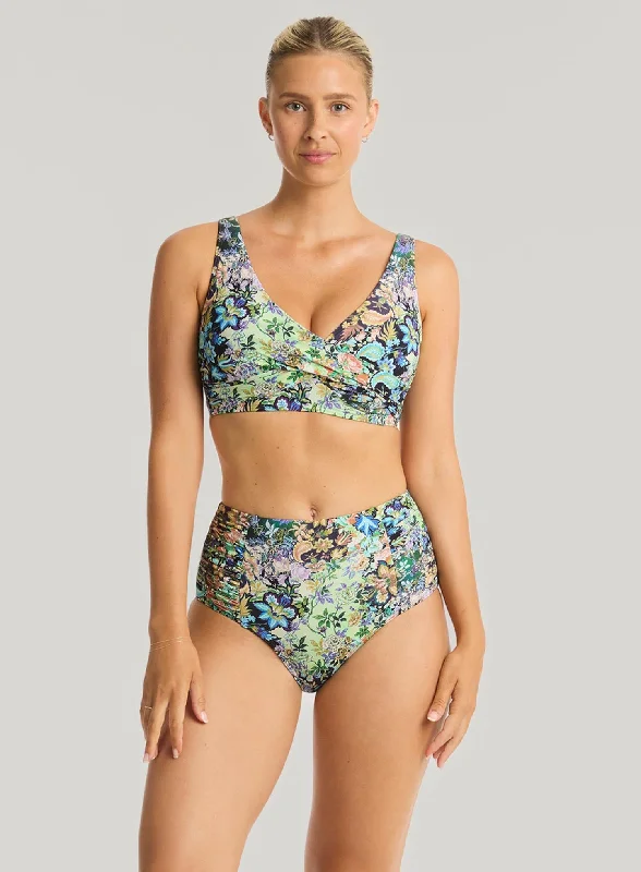 Tropical - themed bikini for a vacation - ready beach outfitSea Level: Wildflower Cross Front Bikini Top G Cup Sea