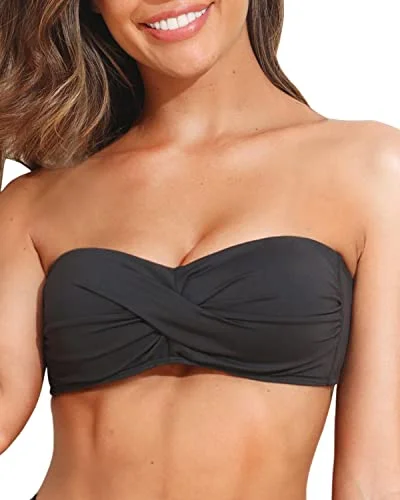 UV - protection bikini for safe sun exposure during beach daysWomen's Twist Bandeau Swimwear Non-Removable Soft Padded Bra Bikini Top